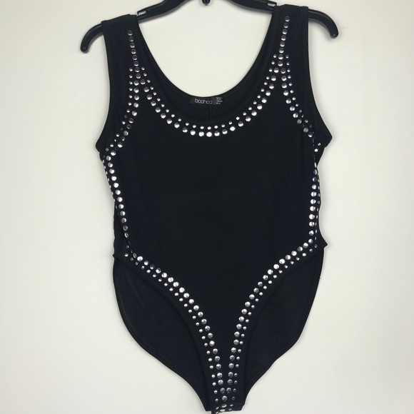 Boohoo Tops - BOOHOO Tank  Snap bottom Silver Studded Bodysuit